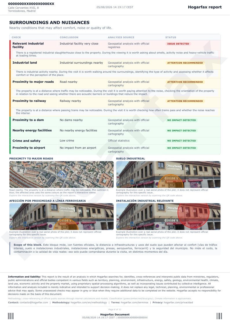 Page 6 of the report: surroundings and nuisances (industrial land, relevant industrial facility, railway and major roads)