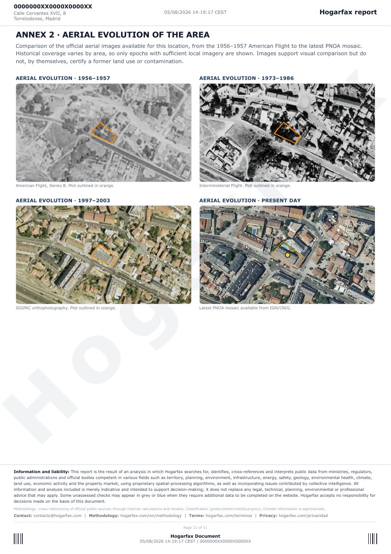 Page 11 of the report: aerial evolution annex of the area, with historical flights from 1956 to the present